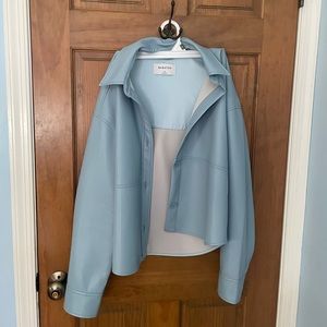 Aritzia Babaton Faux leather shirt jacket baby blue NEVER WORN perfect condition